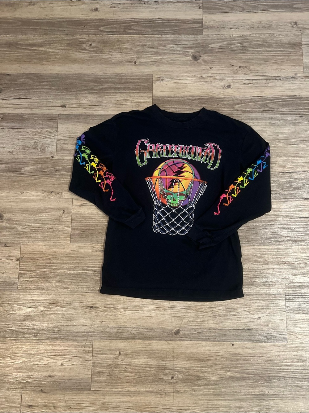 Grateful Dead Basketball Black Long Sleeve Skeleton T-Shirt Oversized Size XSmal